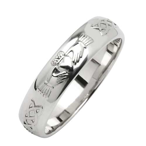 White Gold Wedding Ring - Corrib Claddagh - 14 Karat - Narrow Irish Wedding Rings
